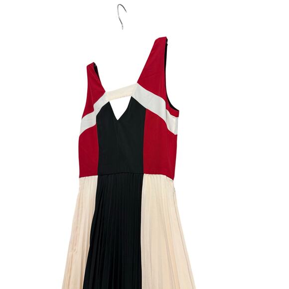 Anthropologie Maeve Pleated Colorblock Red Black White Sleeveless Dress Sz 2 GS - Picture 3 of 7